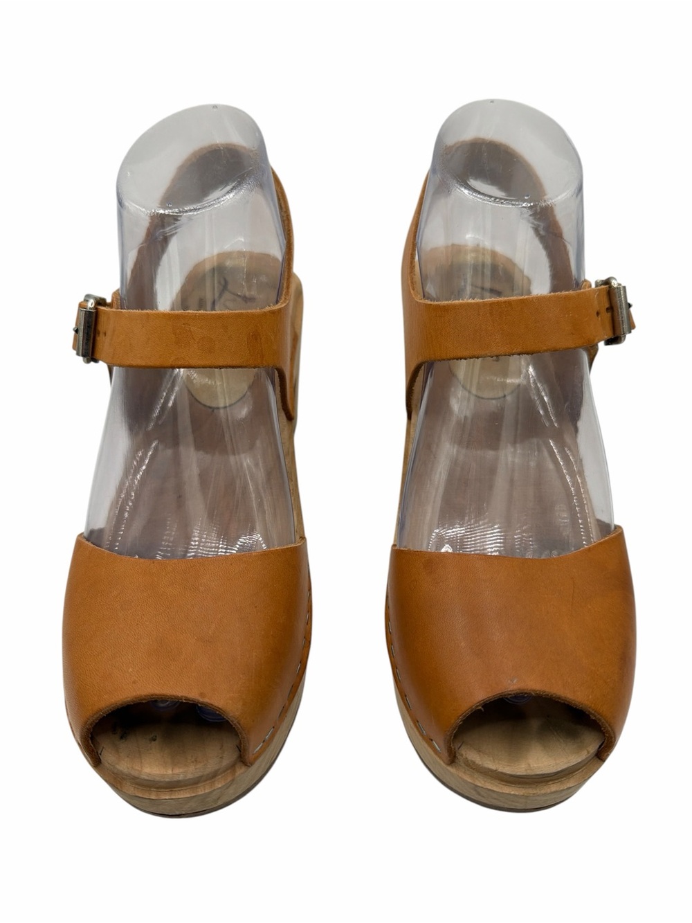Lotta From Stockholm Cognac Leather Peep-Toe Heeled Sandals - Size 38